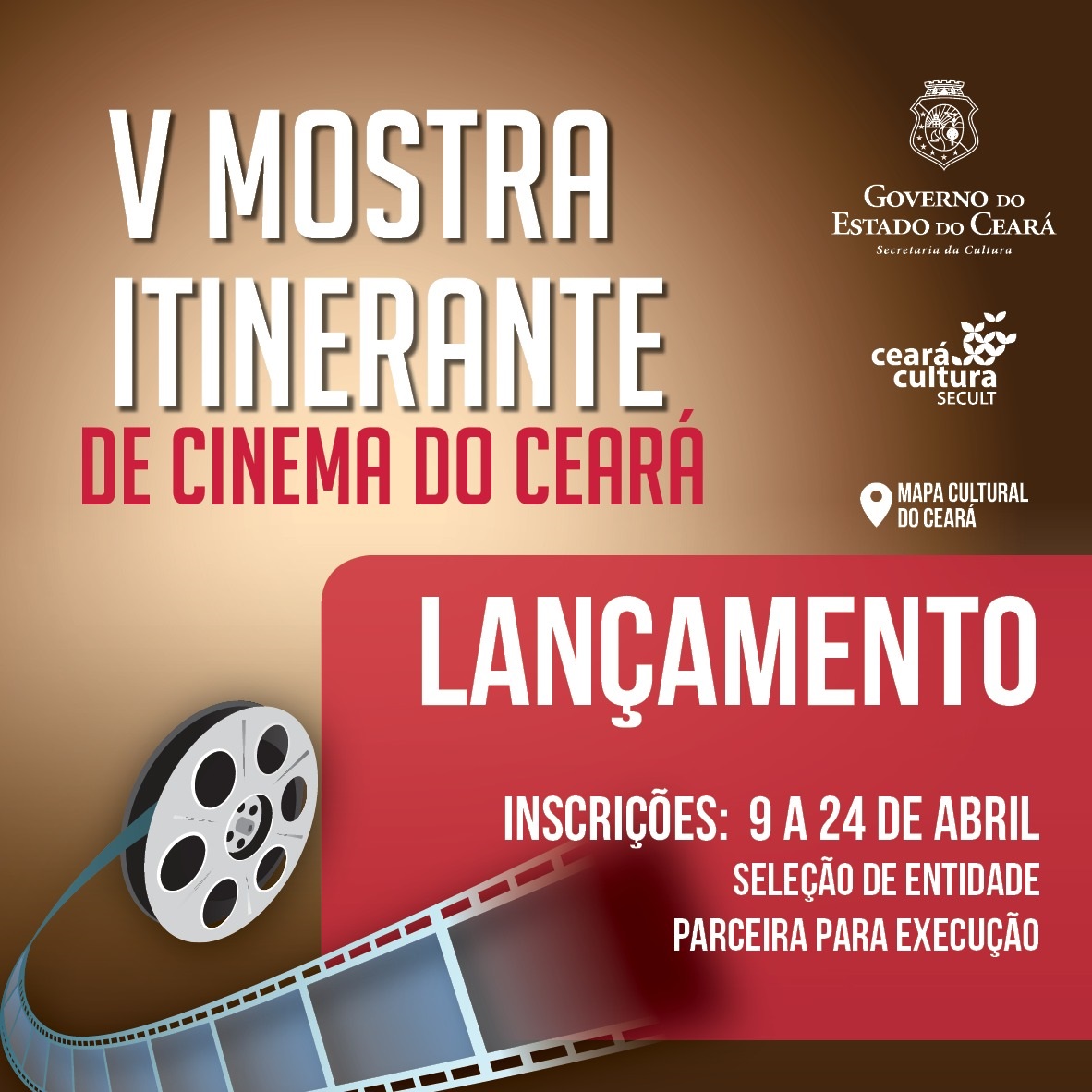 Secult lança edital de seleção de entidade parceira para realizar a V Mostra Itinerante de Cinema do Ceará