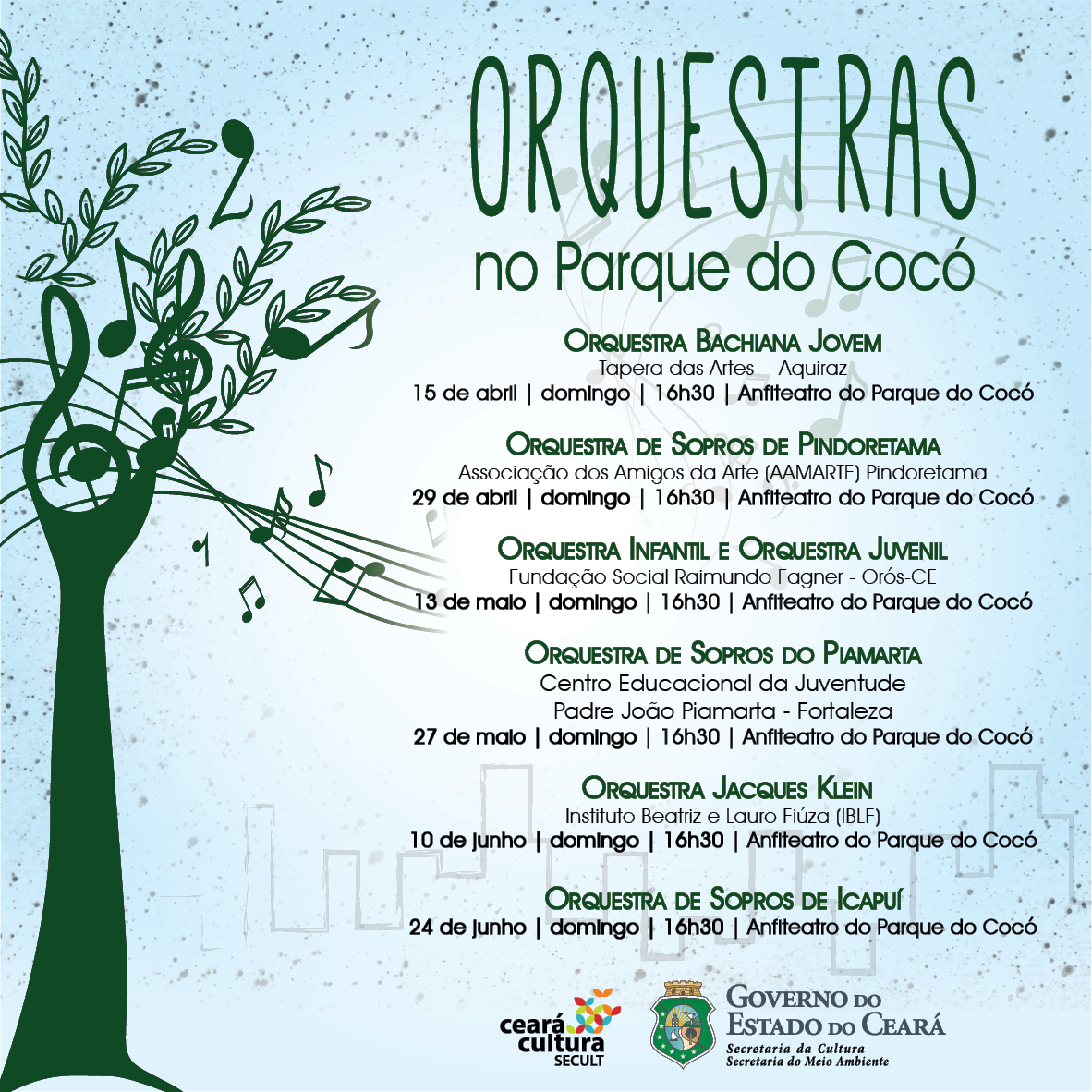 ORQUESTRAS NO PARQUE: Sema e Secult trazem uma nova opção cultural, sempre aos domingos, no Parque do Cocó
