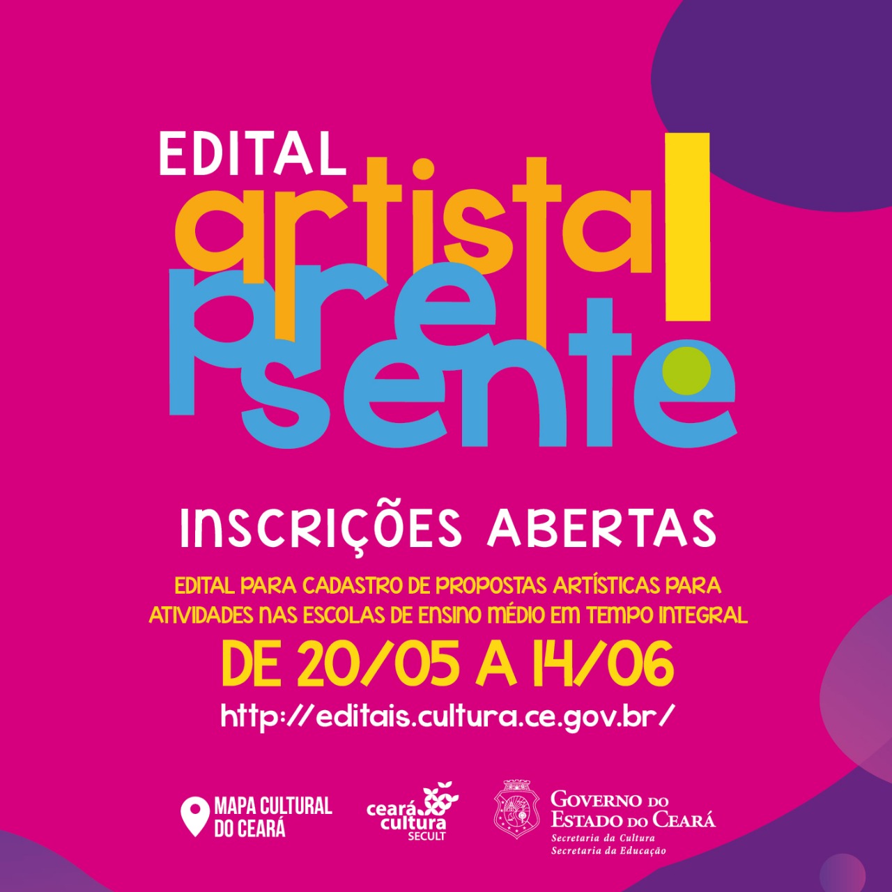 Secult e Seduc lançam edital “Artista, Presente!”