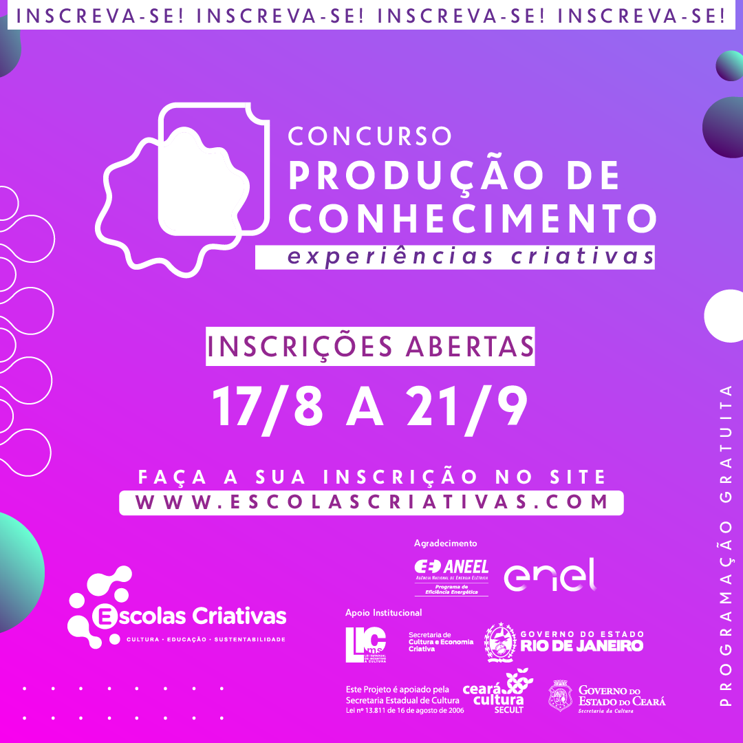 Com apoio da Secult, Programa Escolas Criativas lança concurso de produção de metodologias de ensino
