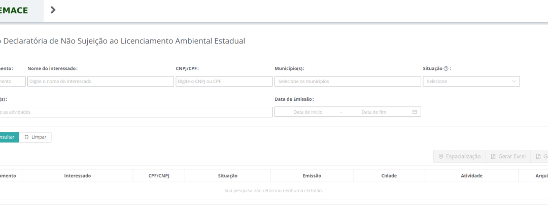 Semace amplia transparência e facilita acesso a certidões de não sujeição ao licenciamento
