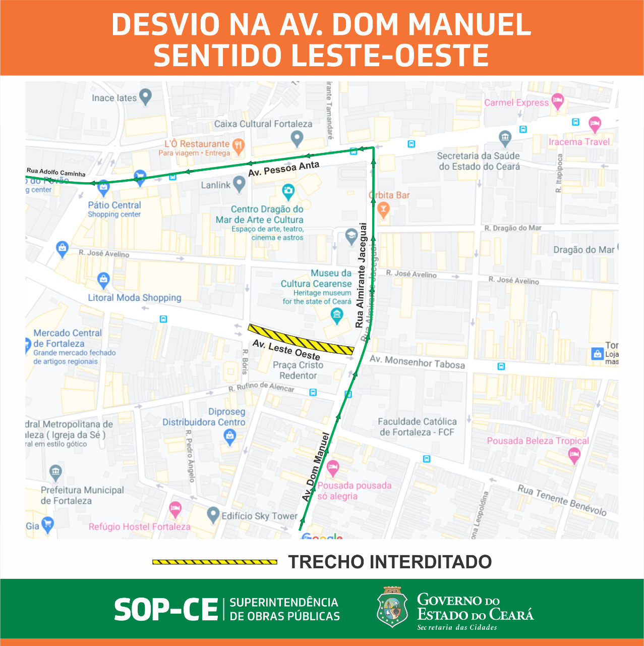 Trecho da Av. Leste-Oeste é bloqueado para viabilizar obras