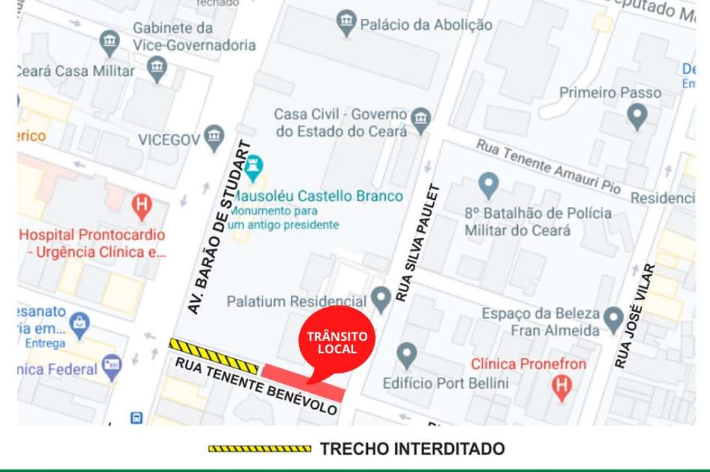 Avenida Barão de Studart é liberada para tráfego; trecho da Rua Tenente Benévolo é interditado