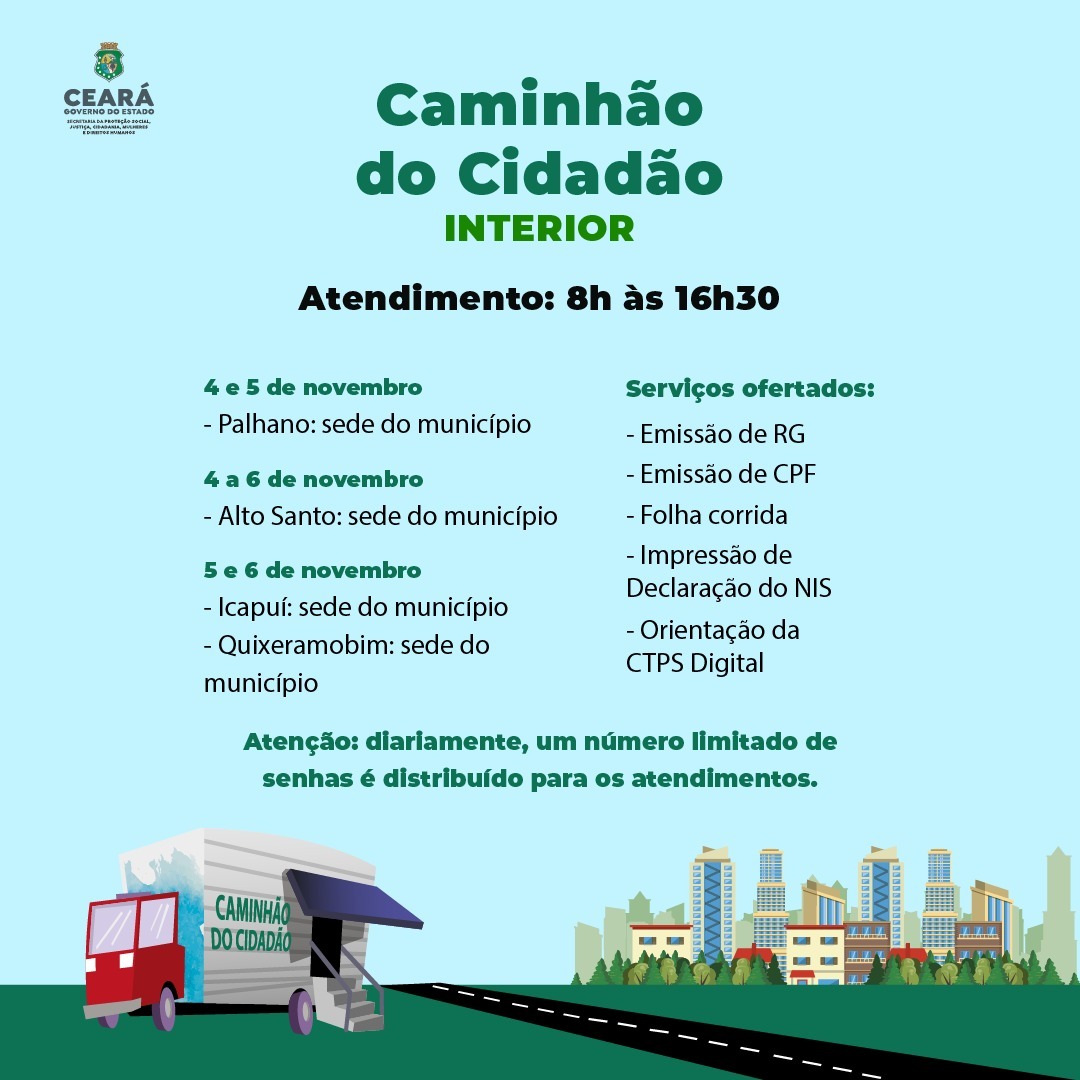 Caminhão do Cidadão inicia novembro com atendimentos em oito comunidades de Fortaleza e do interior