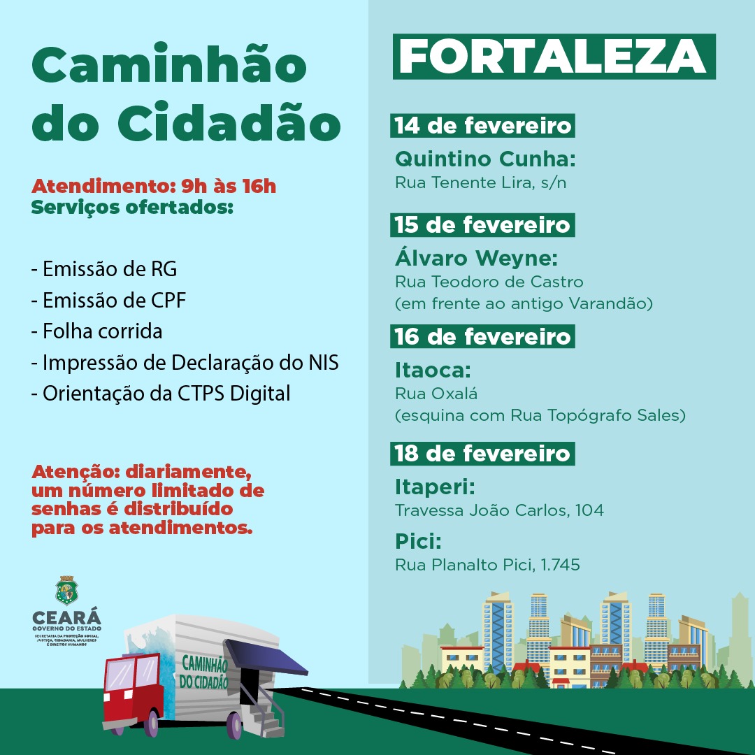 Caminhão do Cidadão amplia atendimentos na Capital e no Interior cearenses
