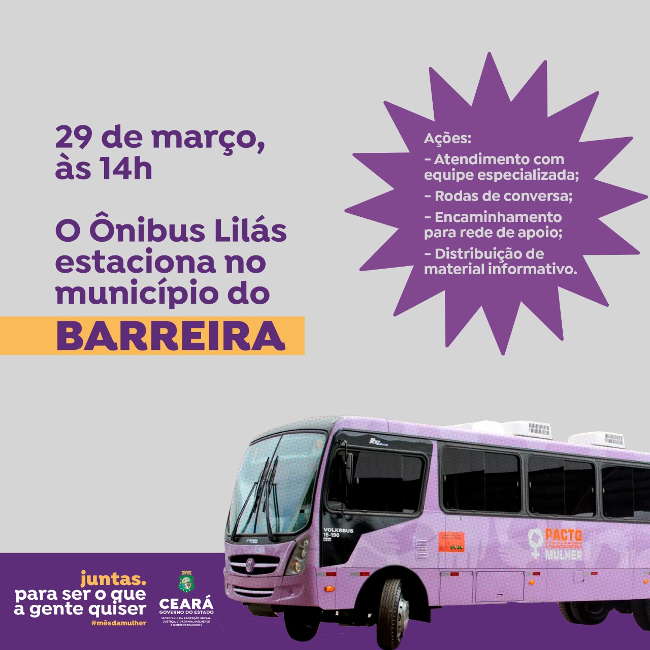 Ônibus Lilás leva serviços socioassistenciais às mulheres do Maciço de Baturité