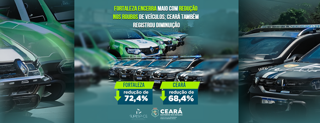 Mês de maio encerra com redução nos roubos de veículos de 72,4% em Fortaleza; diminuição no Ceará foi de 68,4%