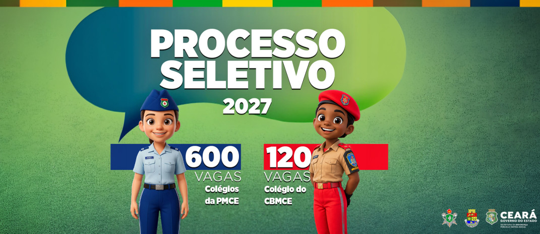 Colégios da Polícia Militar e do Corpo de Bombeiros estão com inscrições abertas para seleção de novos alunos 