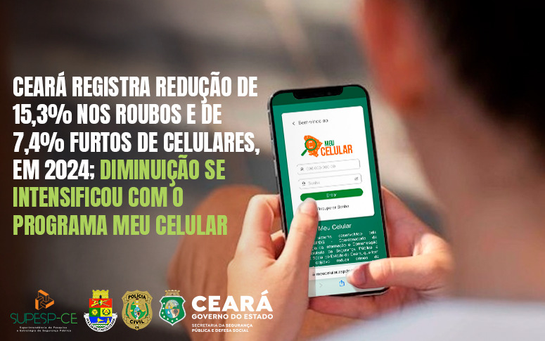 Ceará registra redução de 15,3% nos roubos e de 7,4% furtos de celulares, em 2024; diminuição se intensificou com o programa Meu Celular