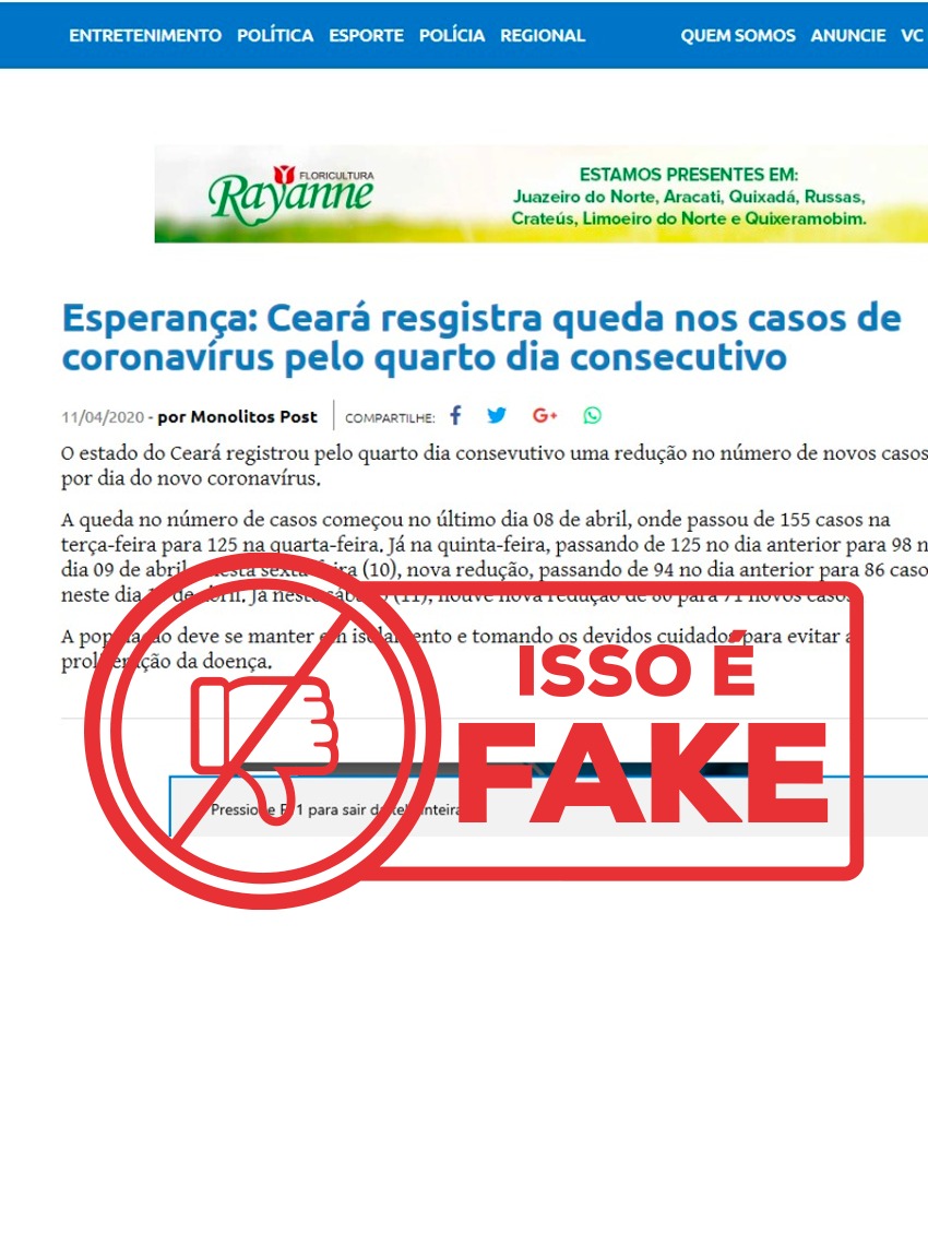 Secretaria da Saúde informa que é falsa a notícia sobre queda no número de casos de Covid-19