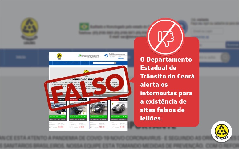 Detran-CE alerta para falsos leilões virtuais
