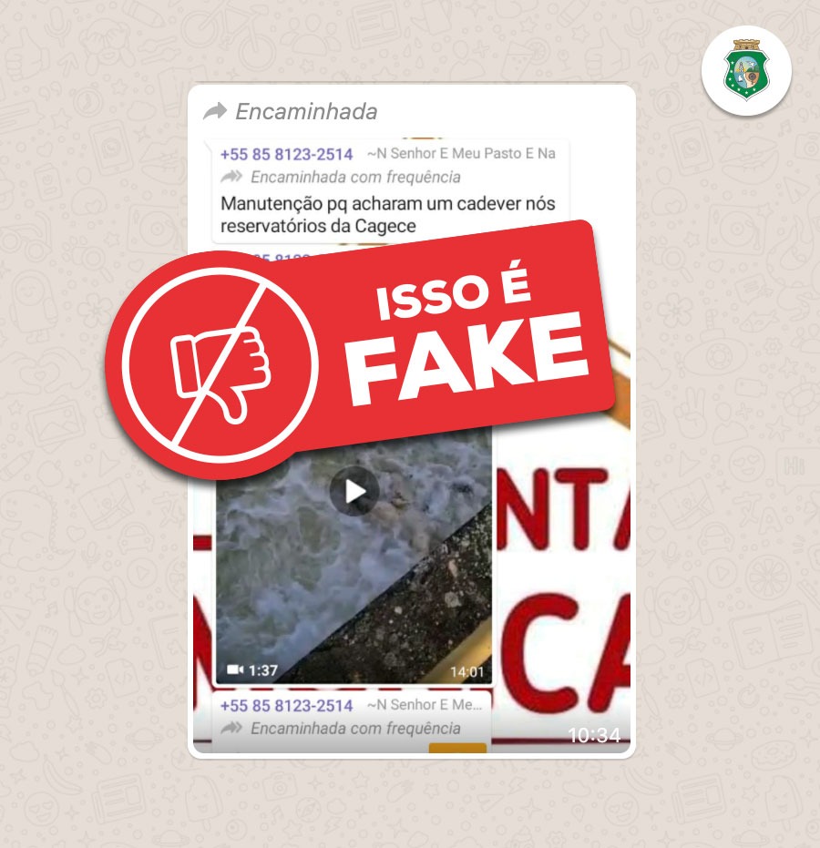 É falsa postagem que liga suspensão temporária de abastecimento na RMF pela Cagece a existência de suposto cadáver em reservatório