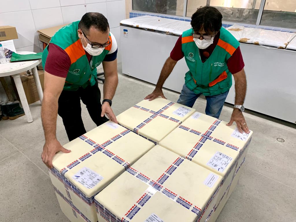 Remessa com doses da vacina Pfizer chega para garantir imunização de grávidas e puérperas do Ceará