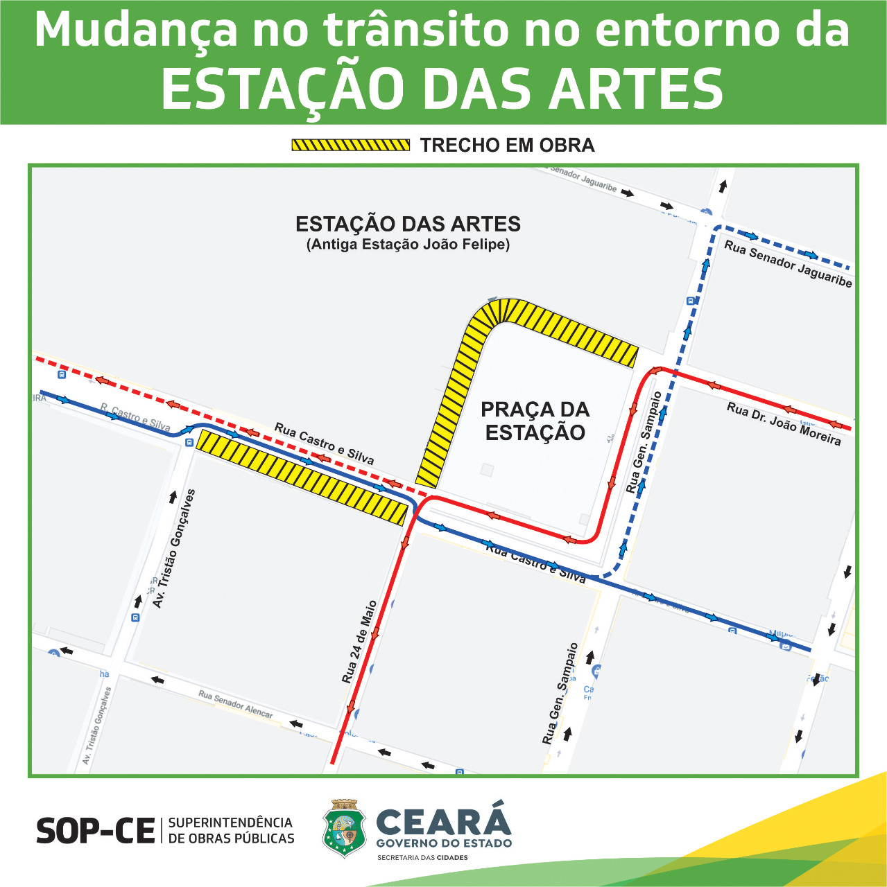 Trânsito no entorno da Praça da Estação é alterado em nova etapa da obra da Estação das Artes