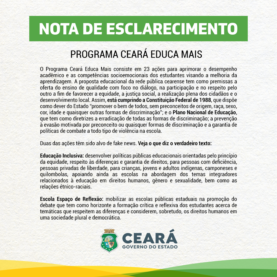 Esclarecimento sobre Fake News envolvendo o Programa Ceará Educa Mais