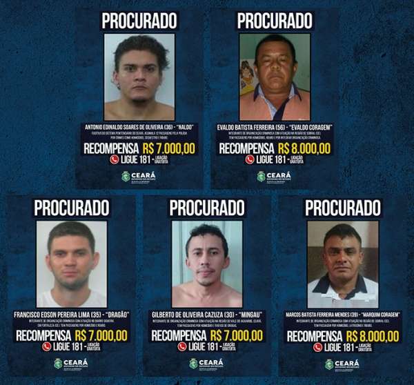 Governo do Ceará renova valores e informações de 14 foragidos incluídos no Programa de Recompensa