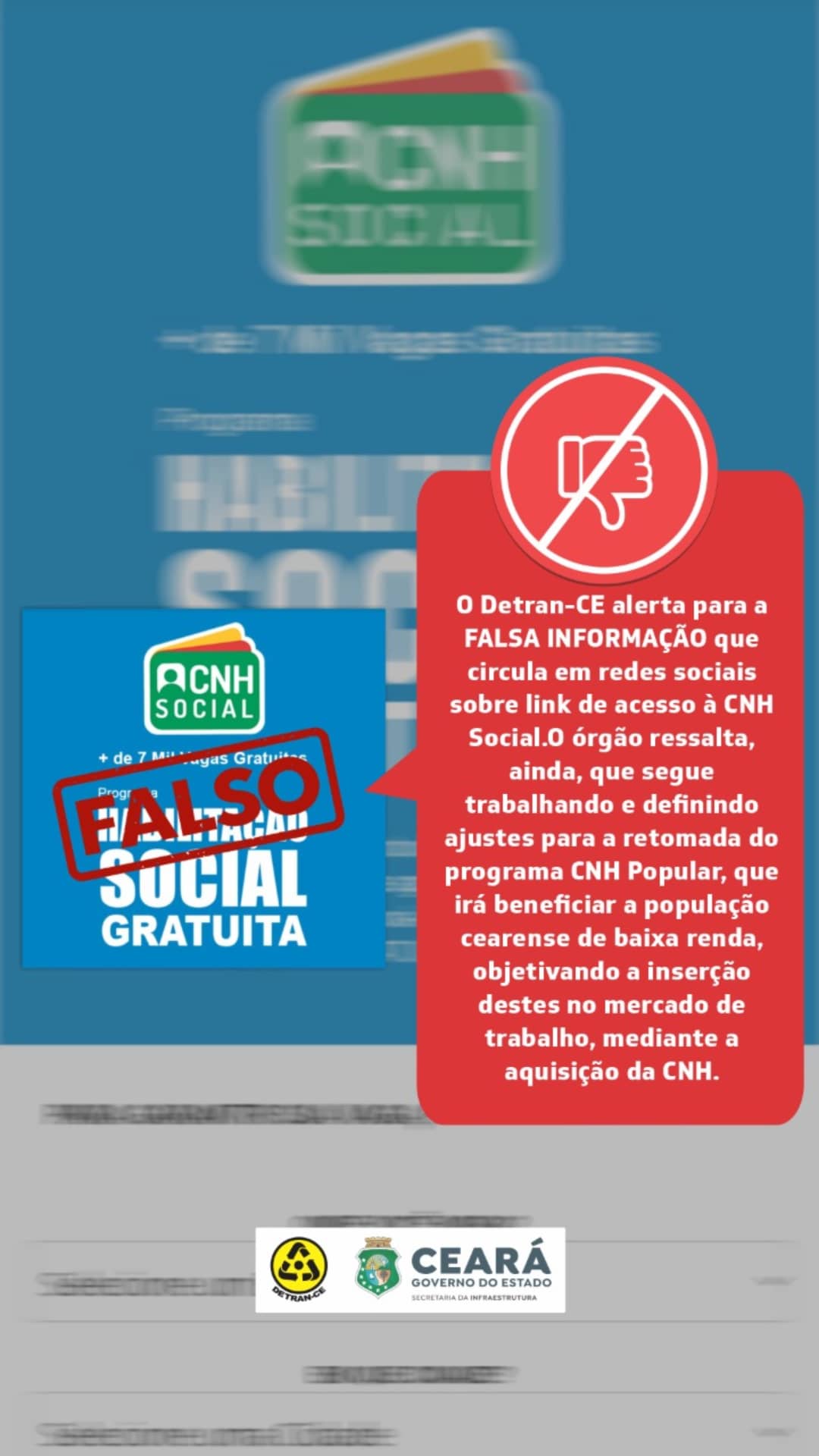 Antifake: Detran alerta sobre link falso de acesso à CNH Social