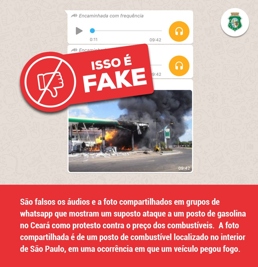 Antifake: Falsos áudios e fotos compartilhando suposto ataque a posto de gasolina no Ceará