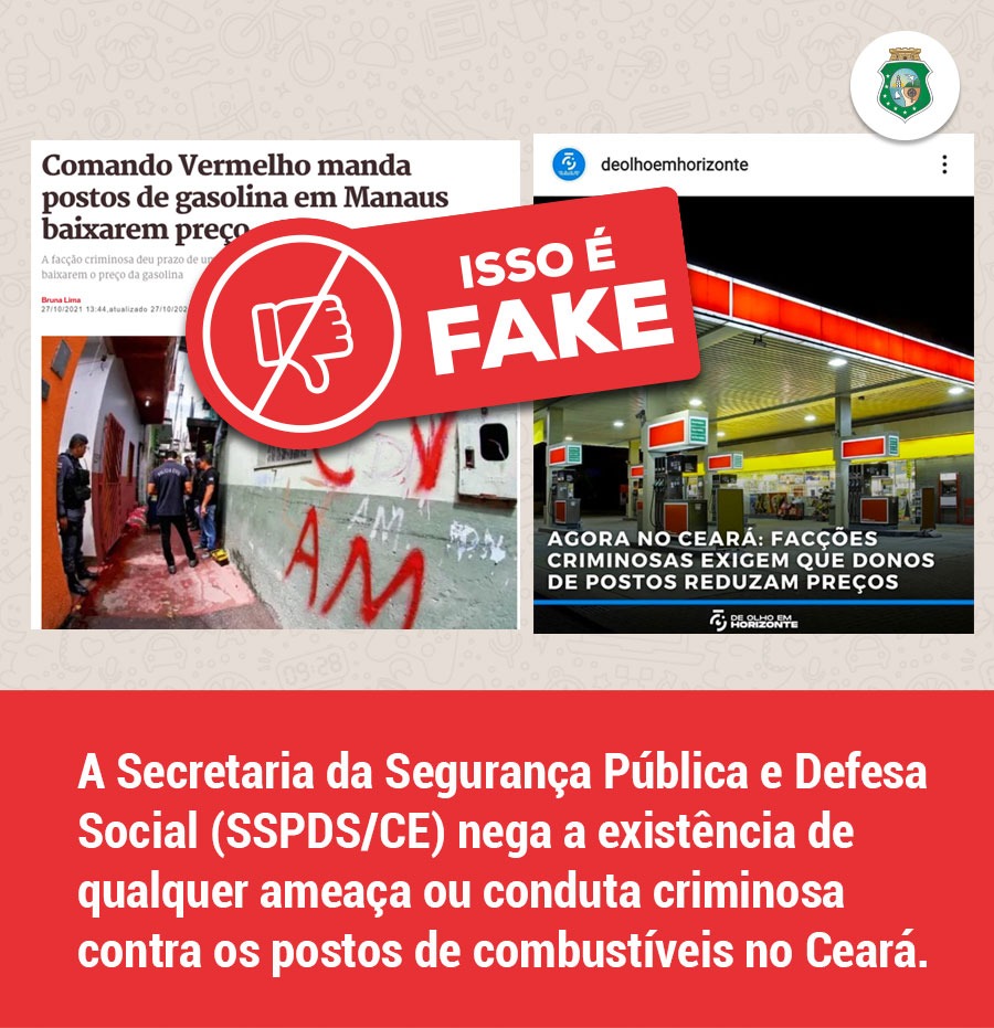 Antifake: SSPDS nega existência de ameaça ou conduta criminosa contra postos de combustíveis