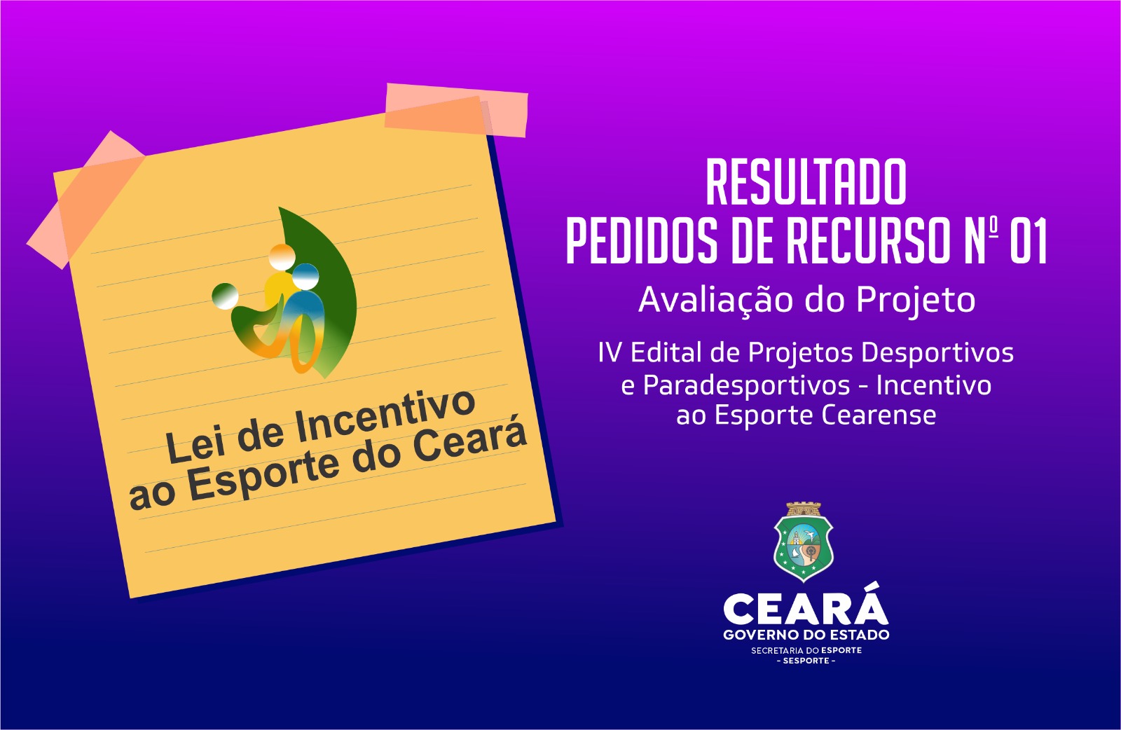 Sesporte divulga resultado dos pedidos de recurso dos projetos avaliados na Lei de Incentivo ao Esporte