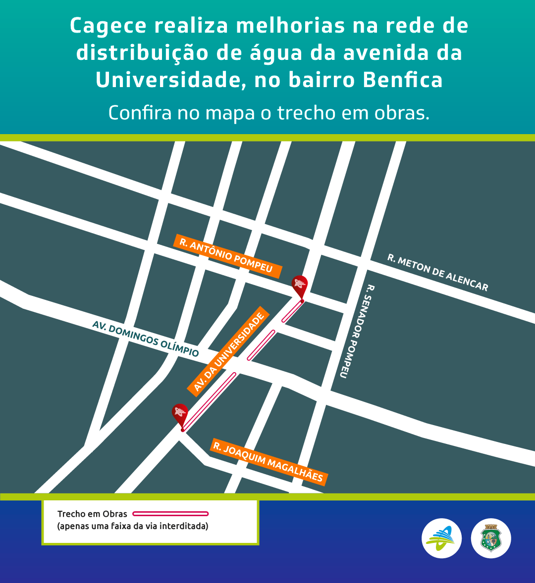 Cagece realiza melhorias na rede de água da Avenida da Universidade, no Benfica