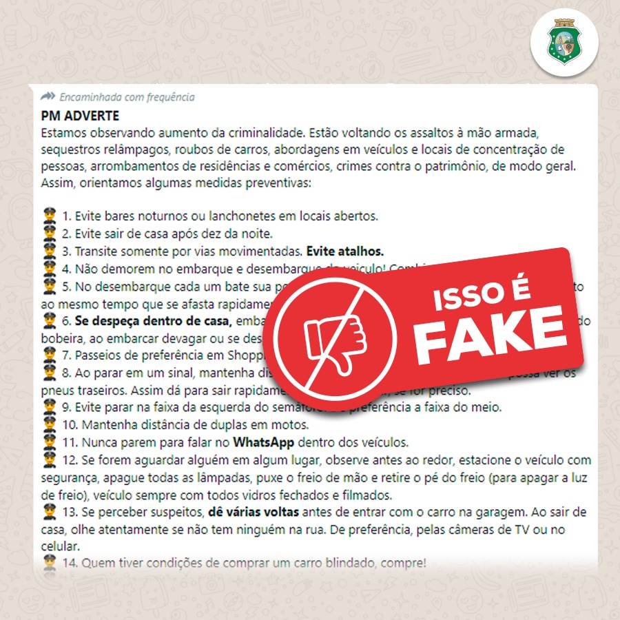 É falso o texto vinculado às Forças de Segurança em aplicativos de mensagens