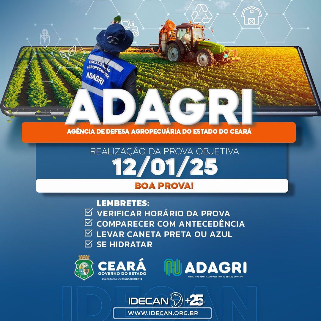 Adagri divulga locais de prova do concurso público que acontece no próximo domingo (12)