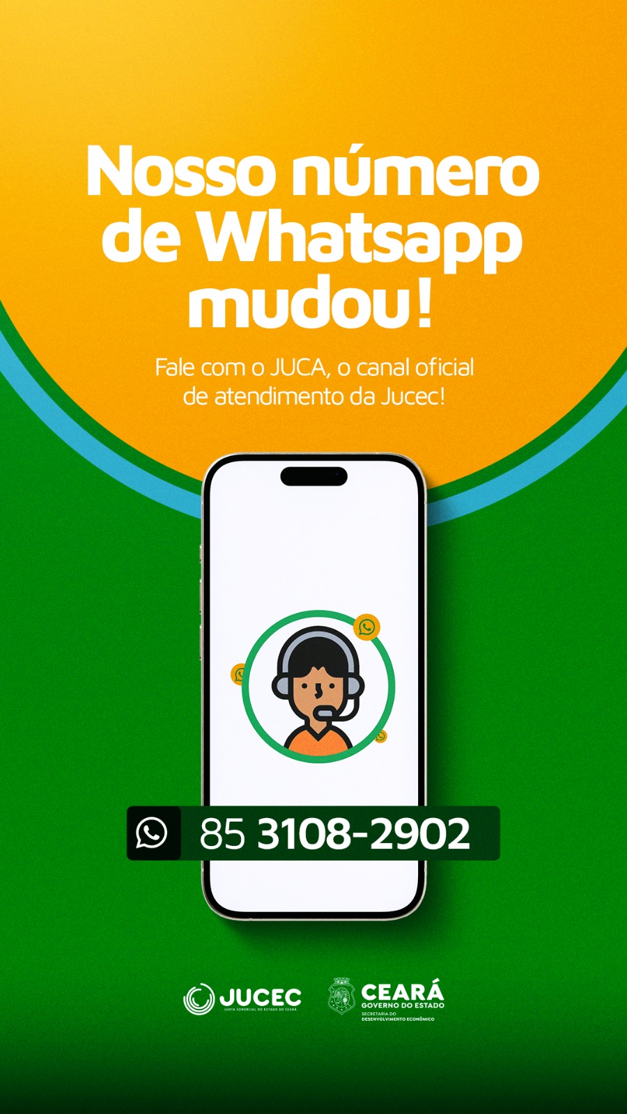 Juca, atendente virtual da Jucec, está com novo número de WhatsApp