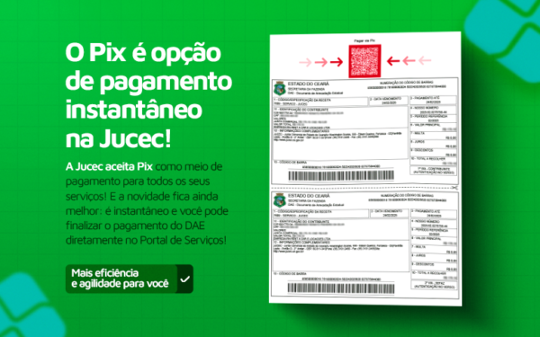 Jucec disponibiliza pagamento por Pix e a emissão de DAEs diretamente em seu Portal de Serviços