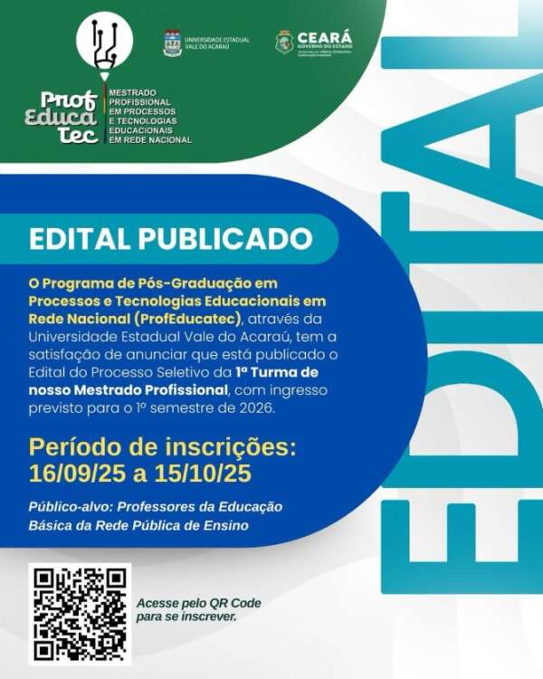 UVA lança edital do Mestrado Profissional em Processos e Tecnologias Educacionais (ProfEducatec)