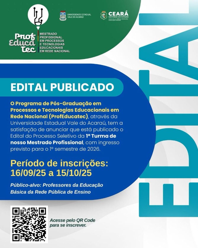 UVA lança edital do Mestrado Profissional em Processos e Tecnologias Educacionais (ProfEducatec)