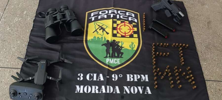 Polícia Militar cumpre mandado de prisão e apreende armas e drone em Morada Nova