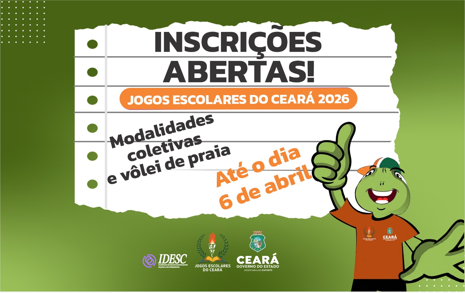 Abertas as inscrições para os Jogos Escolares do Ceará 2026