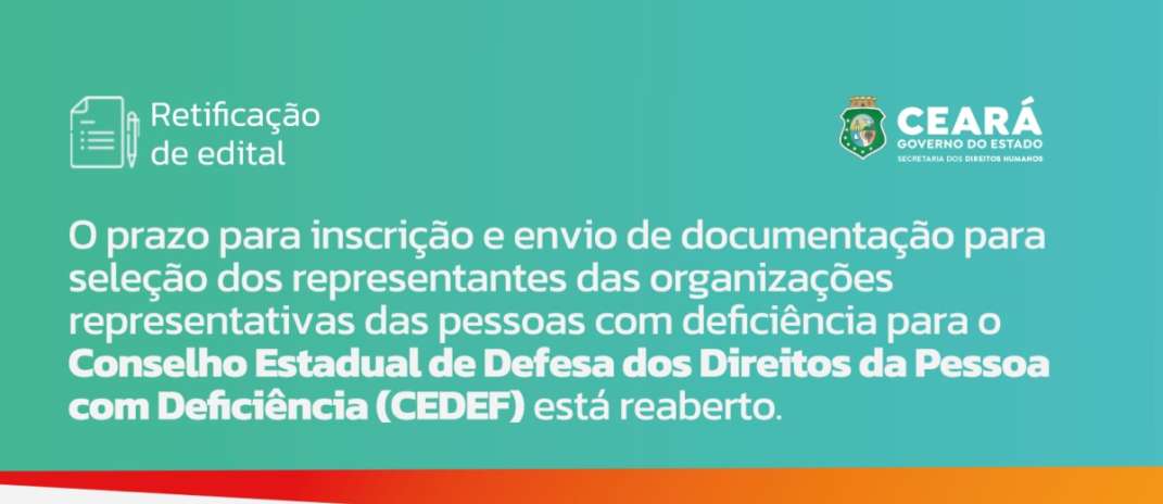 Prazo prorrogado: instituições interessadas em integrar o Conselho Estadual de Defesa dos Direitos da Pessoa com Deficiência (CEDEF) podem se inscrever