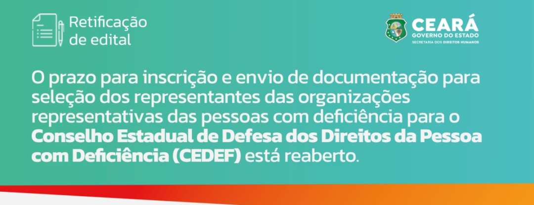 Prazo prorrogado: instituições interessadas em integrar o Conselho Estadual de Defesa dos Direitos da Pessoa com Deficiência (CEDEF) podem se inscrever