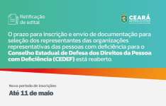 Prazo prorrogado: instituições interessadas em integrar o Conselho Estadual de Defesa dos Direitos da Pessoa com Deficiência (CEDEF) podem se inscrever