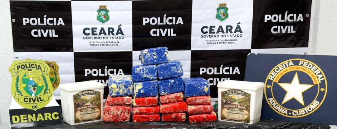 Polícia Civil e Receita Federal prendem trio e apreendem 27 kg de skunk escondidos em potes de manteiga