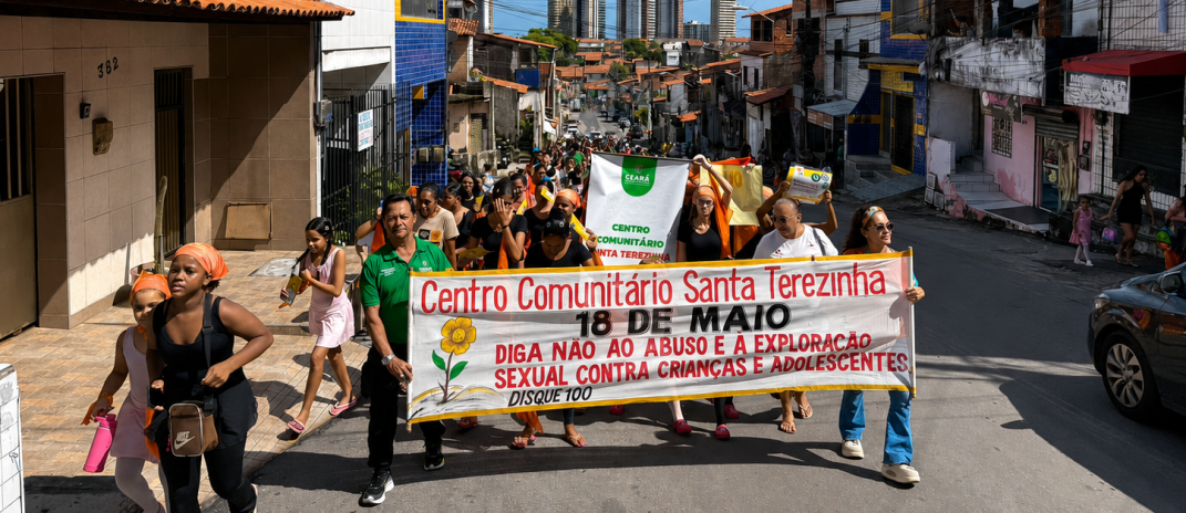Caminhada do Maio Laranja mobiliza comunidade do Serviluz no combate à violência sexual contra crianças e adolescentes