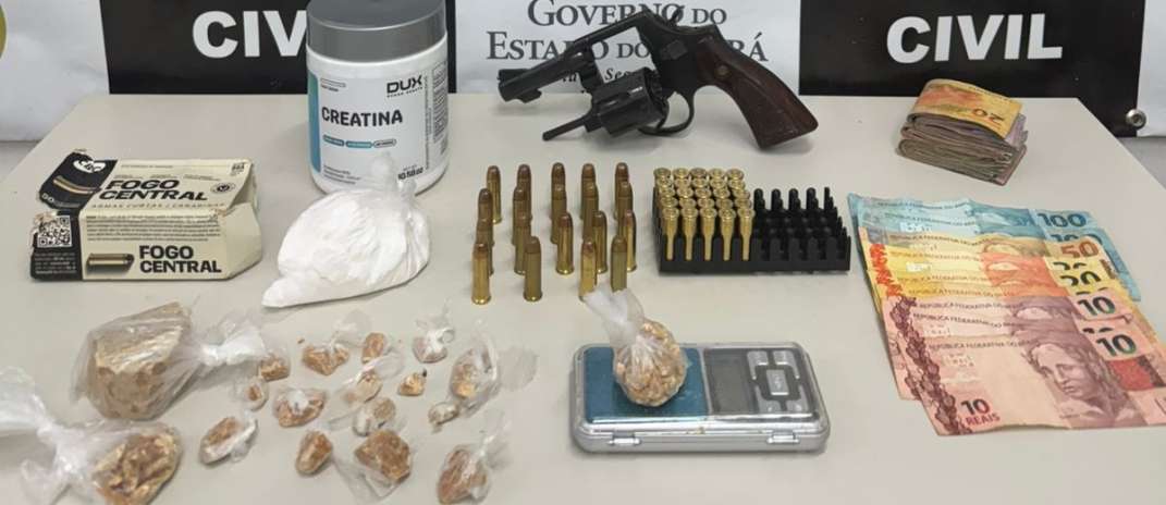 PCCE prende três pessoas em flagrante com drogas, arma e munições em Juazeiro do Norte