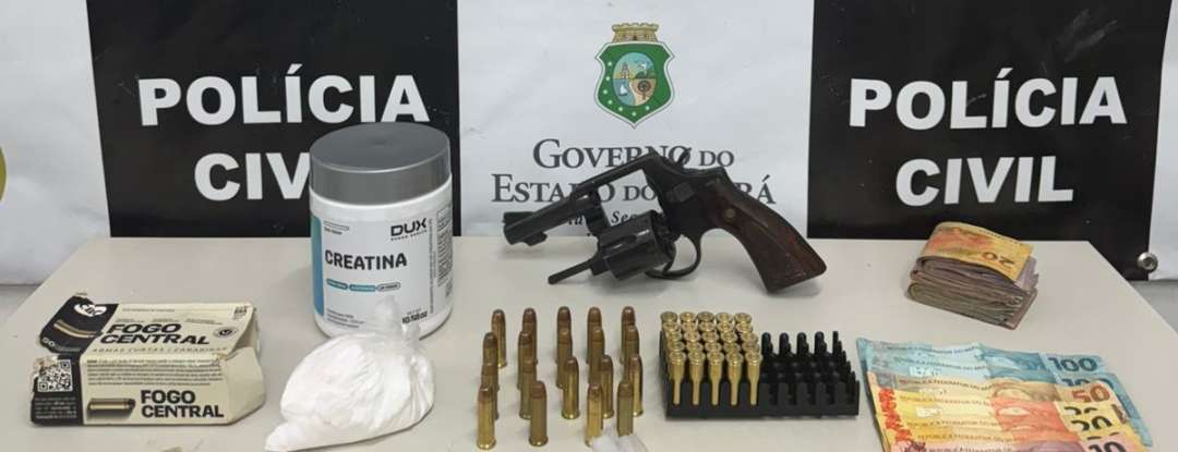 PCCE prende três pessoas em flagrante com drogas, arma e munições em Juazeiro do Norte