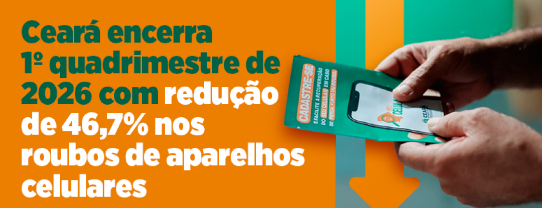Ceará encerra 1º quadrimestre de 2026 com redução de 46,7% nos roubos e 11,8% nos furtos de aparelhos celulares