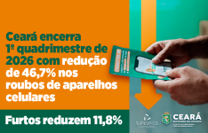 Ceará encerra 1º quadrimestre de 2026 com redução de 46,7% nos roubos e 11,8% nos furtos de aparelhos celulares
